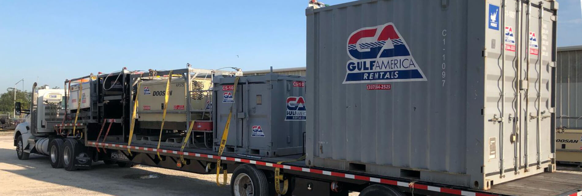 Gulf America Rentals truck loaded with equipment